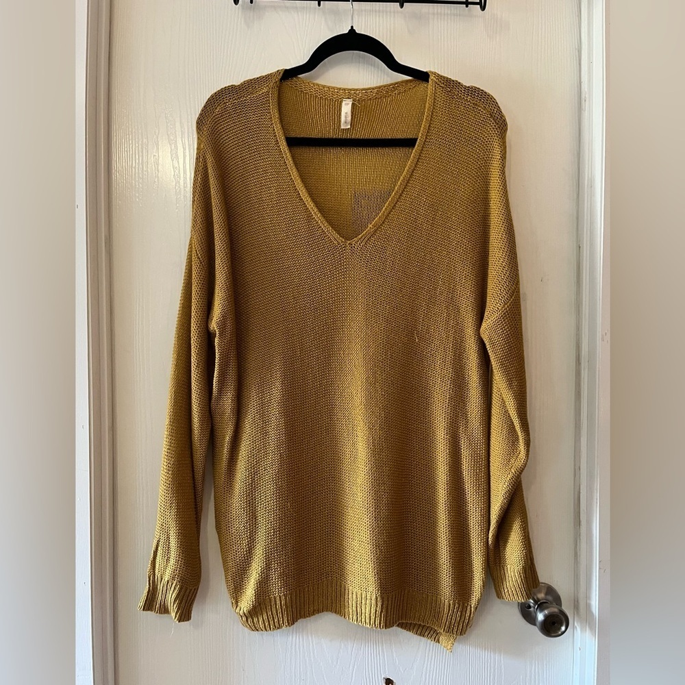 Wishlist V-Neck Mustard Wool-Blend Knit Sweater